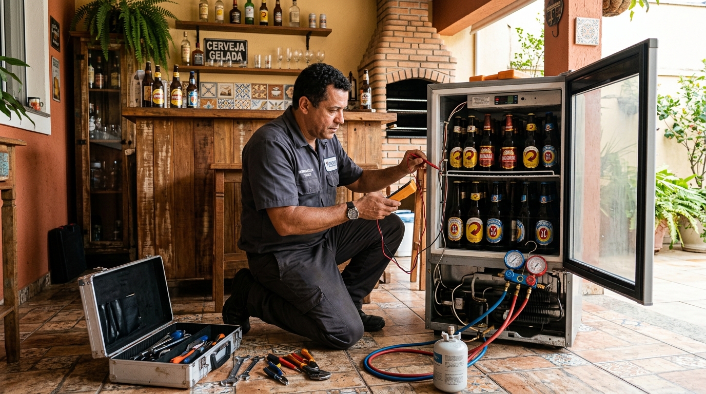 Recarga de gás refrigerante de cervejeira na Zona Leste de São Paulo‑SP
