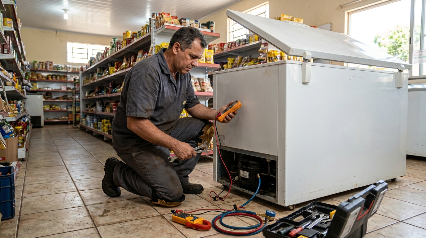 Troca de termostato de freezer em atendimento na Zona Leste de São Paulo‑SP